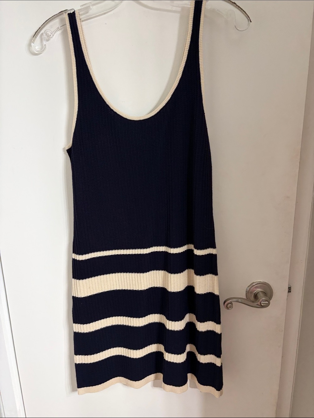 Navy and Cream Striped Knit Mini Dress Lancia